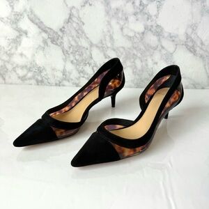 Alexandre Birman Wavee Black Tortoise Vinyl Pointed Toe Kitten Heel Pumps